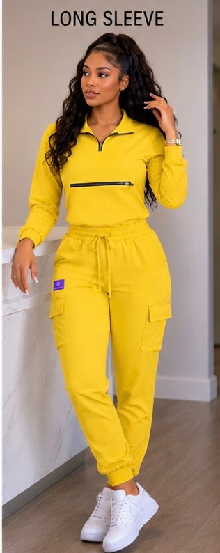 Women's Premium Zip Scrub Set – Quarter-Zip Collar & Cargo Jogger | LeisureVybz™ FlexZip