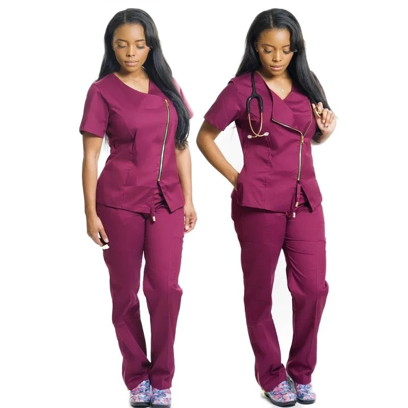 LuxeZip Scrub Set – V-Neck